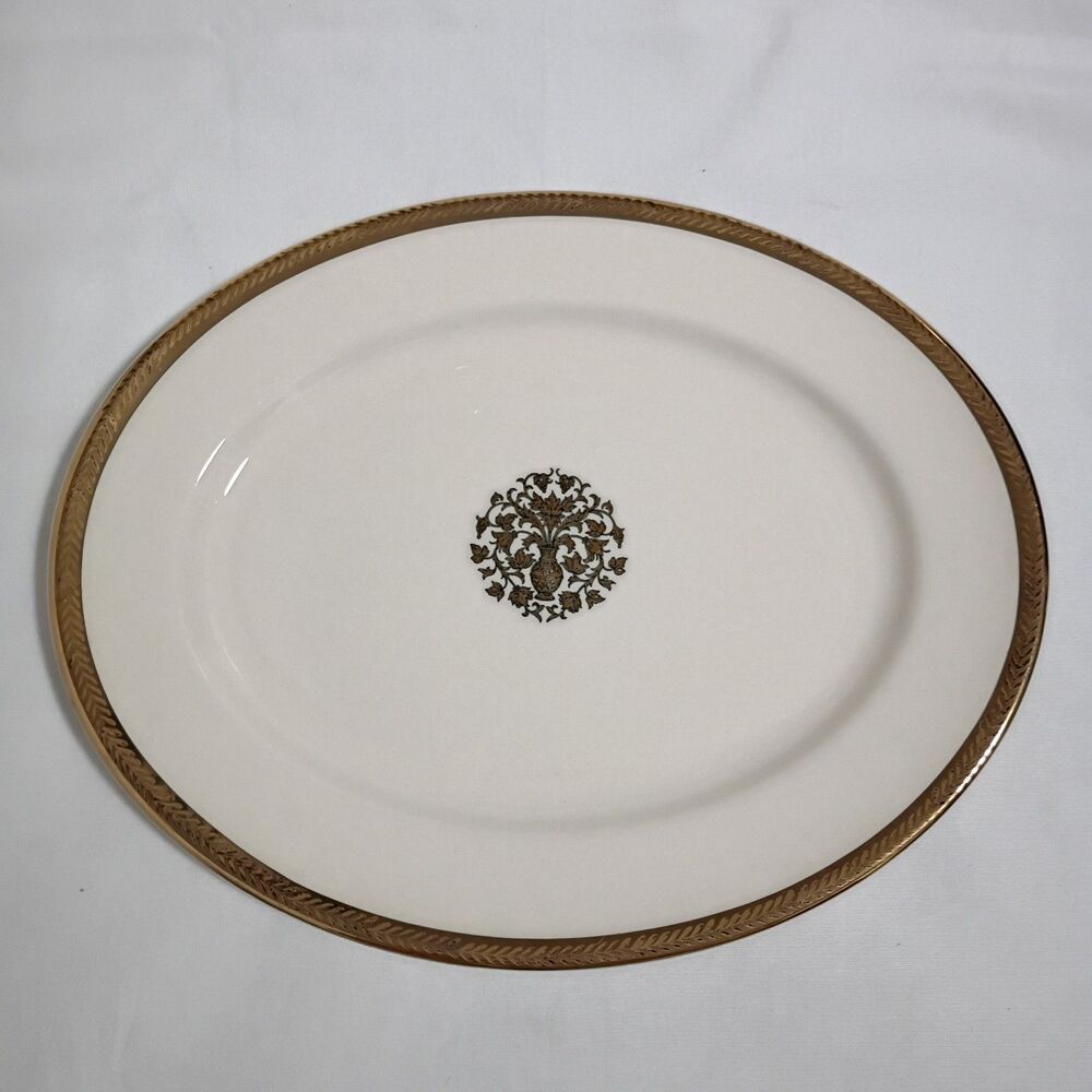 Vintage TAYLOR SMITH & TAYLOR Floral Dinner Platter 22K Heirloom Gold Rim